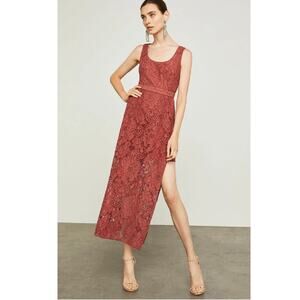 NEW BCBG Max Azria Asymmetric Floral Lace High Low Maxi Dress 2 Tandoori Spice